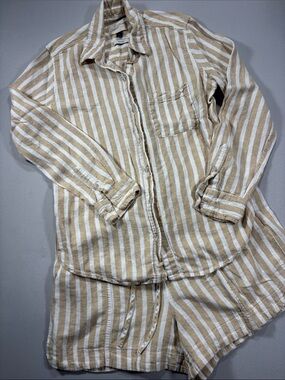 Universal Thread Beige and White Striped Relaxed Linen Pajama Short Set